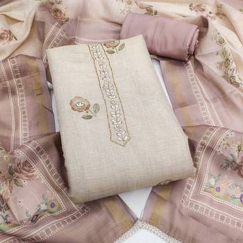 multi unstitched shimmer print handwork with printed dupatta linen dress material 1