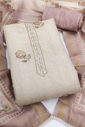 multi unstitched shimmer print handwork with printed dupatta linen dress material