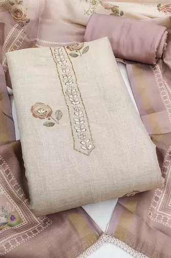 multi unstitched shimmer print handwork with printed dupatta linen dress material
