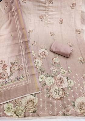 multi unstitched shimmer print handwork with printed dupatta linen dress material 2