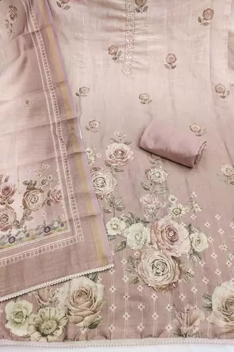 multi unstitched shimmer print handwork with printed dupatta linen dress material