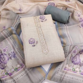 multi unstitched shimmer print handwork with printed dupatta linen dress material 1