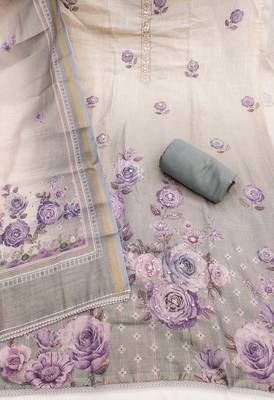 multi unstitched shimmer print handwork with printed dupatta linen dress material 2