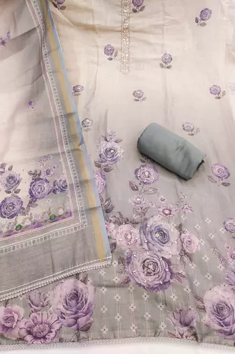 multi unstitched shimmer print handwork with printed dupatta linen dress material