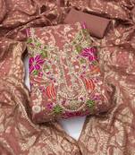 rust unstitched weaving handwork with woven dupatta banarasi modal silk blend dress material