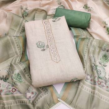 multi unstitched shimmer print handwork with printed dupatta linen dress material 1