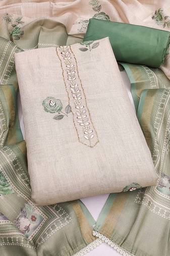 multi unstitched shimmer print handwork with printed dupatta linen dress material