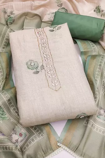 multi unstitched shimmer print handwork with printed dupatta linen dress material