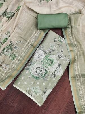 multi unstitched shimmer print handwork with printed dupatta linen dress material 4
