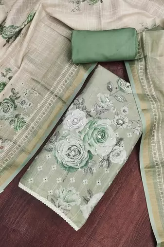 multi unstitched shimmer print handwork with printed dupatta linen dress material