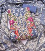 dusty blue unstitched weaving handwork with woven dupatta banarasi modal silk blend dress material