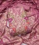 dusty rose unstitched weaving handwork with woven dupatta banarasi modal silk blend dress material