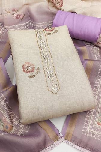 multi unstitched shimmer print handwork with printed dupatta linen dress material