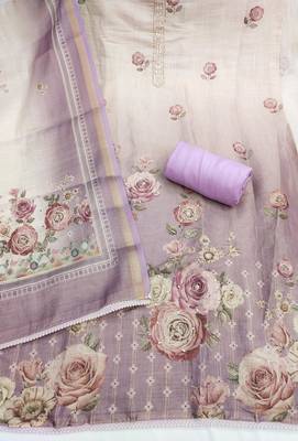 multi unstitched shimmer print handwork with printed dupatta linen dress material 2