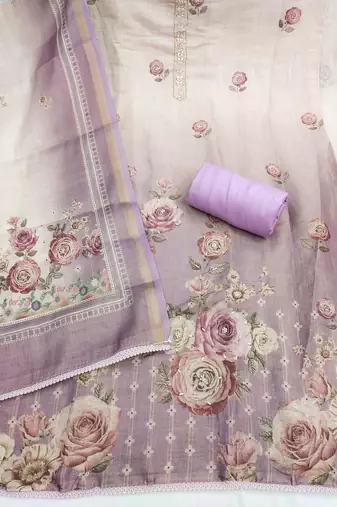 multi unstitched shimmer print handwork with printed dupatta linen dress material