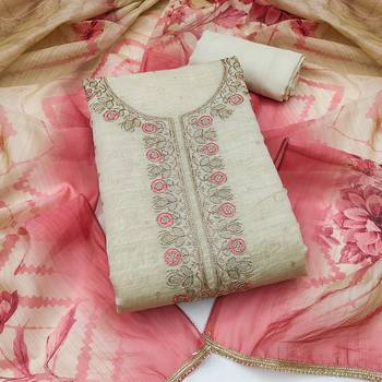 multi unstitched weaving handwork with digital printed dupatta modal butti chanderi dress material 1