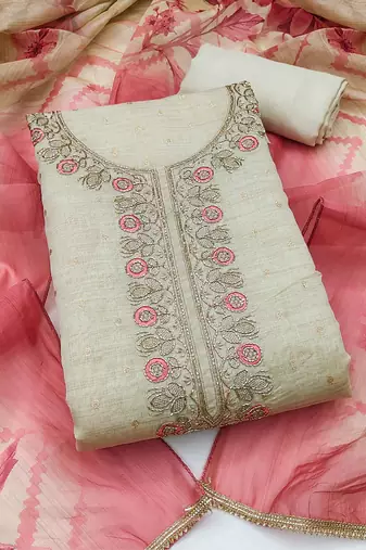 multi unstitched weaving handwork with digital printed dupatta modal butti chanderi dress material