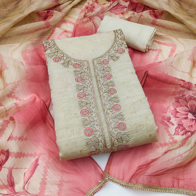 multi unstitched weaving handwork with digital printed dupatta modal butti chanderi dress material