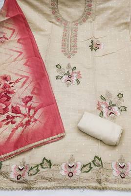 multi unstitched weaving handwork with digital printed dupatta modal butti chanderi dress material 2