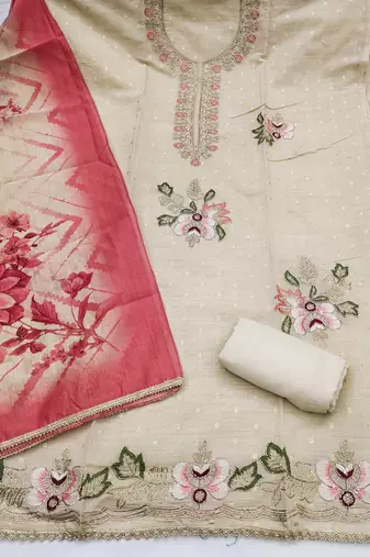 multi unstitched weaving handwork with digital printed dupatta modal butti chanderi dress material