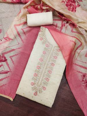multi unstitched weaving handwork with digital printed dupatta modal butti chanderi dress material 4