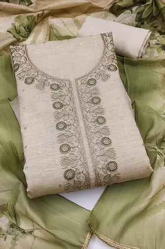 multi unstitched weaving handwork with digital printed dupatta modal butti chanderi dress material