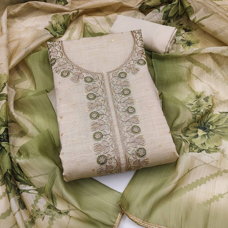 multi unstitched weaving handwork with digital printed dupatta modal butti chanderi dress material