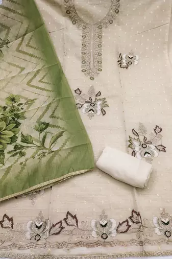 multi unstitched weaving handwork with digital printed dupatta modal butti chanderi dress material