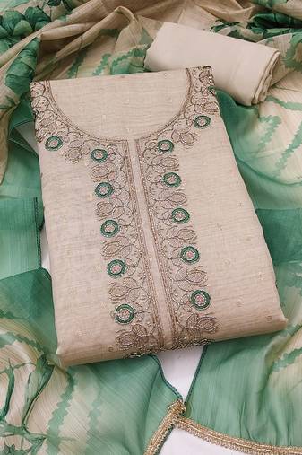 multi unstitched weaving handwork with digital printed dupatta modal butti chanderi dress material
