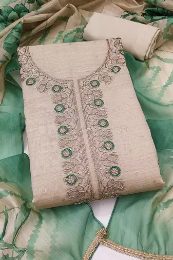 multi unstitched weaving handwork with digital printed dupatta modal butti chanderi dress material