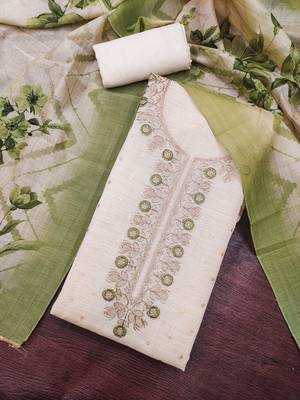 multi unstitched weaving handwork with digital printed dupatta modal butti chanderi dress material 4