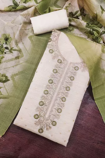 multi unstitched weaving handwork with digital printed dupatta modal butti chanderi dress material