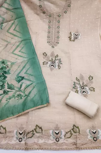 multi unstitched weaving handwork with digital printed dupatta modal butti chanderi dress material