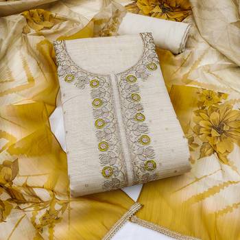 multi unstitched weaving handwork with digital printed dupatta modal butti chanderi dress material 1