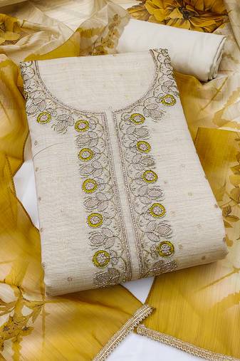 multi unstitched weaving handwork with digital printed dupatta modal butti chanderi dress material