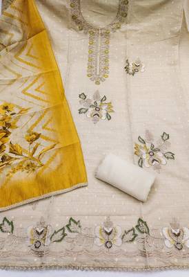 multi unstitched weaving handwork with digital printed dupatta modal butti chanderi dress material 2