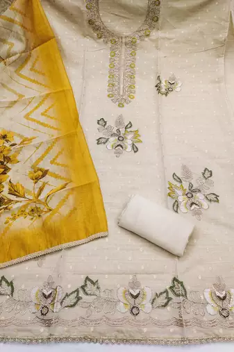 multi unstitched weaving handwork with digital printed dupatta modal butti chanderi dress material