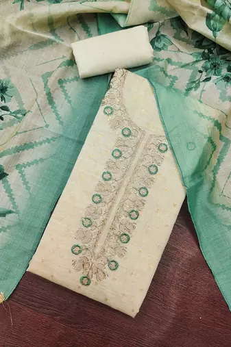 multi unstitched weaving handwork with digital printed dupatta modal butti chanderi dress material