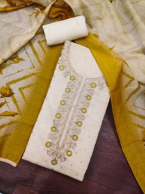 multi unstitched weaving handwork with digital printed dupatta modal butti chanderi dress material 4