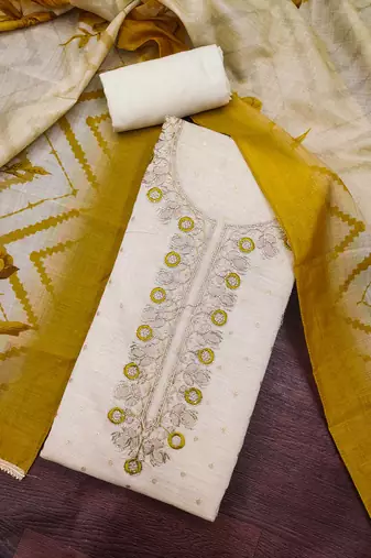 multi unstitched weaving handwork with digital printed dupatta modal butti chanderi dress material