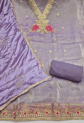 lavender unstitched beads work with embroidered dupatta viscose salsa dress material 2