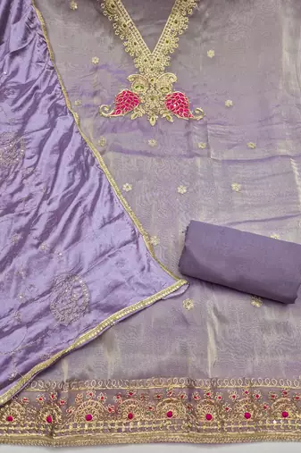 lavender unstitched beads work with embroidered dupatta viscose salsa dress material
