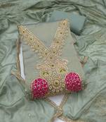 light green unstitched beads work with embroidered dupatta viscose salsa dress material