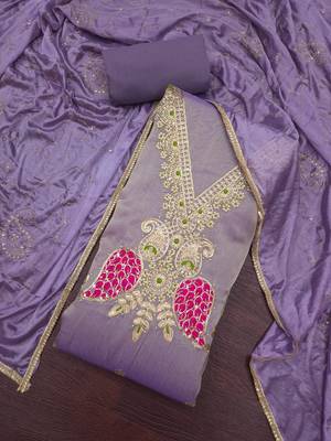 lavender unstitched beads work with embroidered dupatta viscose salsa dress material 4
