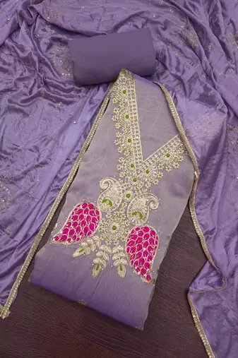 lavender unstitched beads work with embroidered dupatta viscose salsa dress material