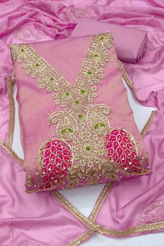 purple unstitched beads work with embroidered dupatta viscose salsa dress material