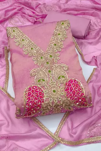 purple unstitched beads work with embroidered dupatta viscose salsa dress material