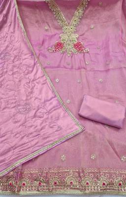 purple unstitched beads work with embroidered dupatta viscose salsa dress material 2