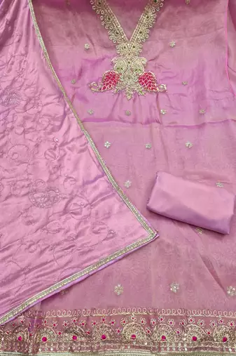 purple unstitched beads work with embroidered dupatta viscose salsa dress material