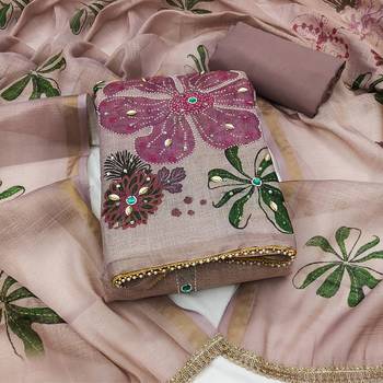 multi unstitched shimmer print handwork with printed dupatta linen dress material 1